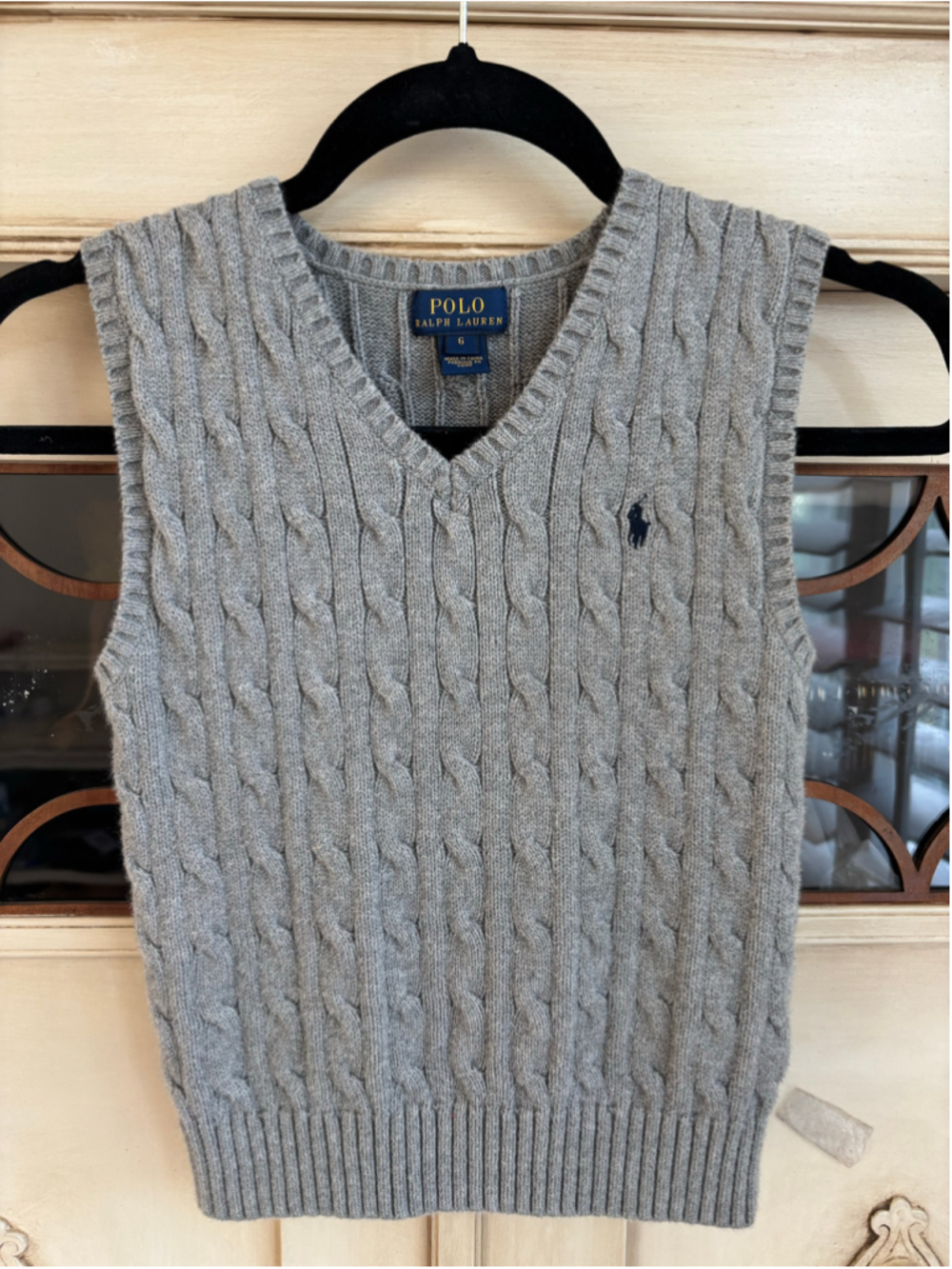 EUC Boys Youth Polo Ralph Lauren Cable Knit Sweater Vest Navy Pony | Sz 6